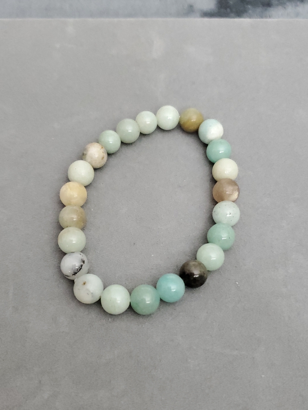 Amazonite Beaded Stretch Bracelet in Soft Green and Cream